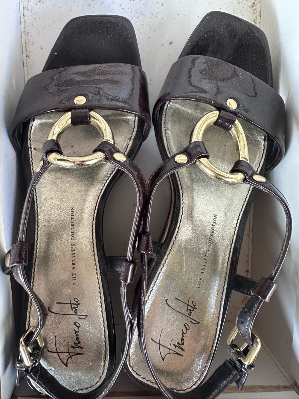 Franco Sarto Women's Brown Dress Sandals with Gold Ring